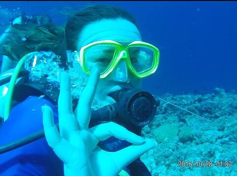 Simone diving in Palau